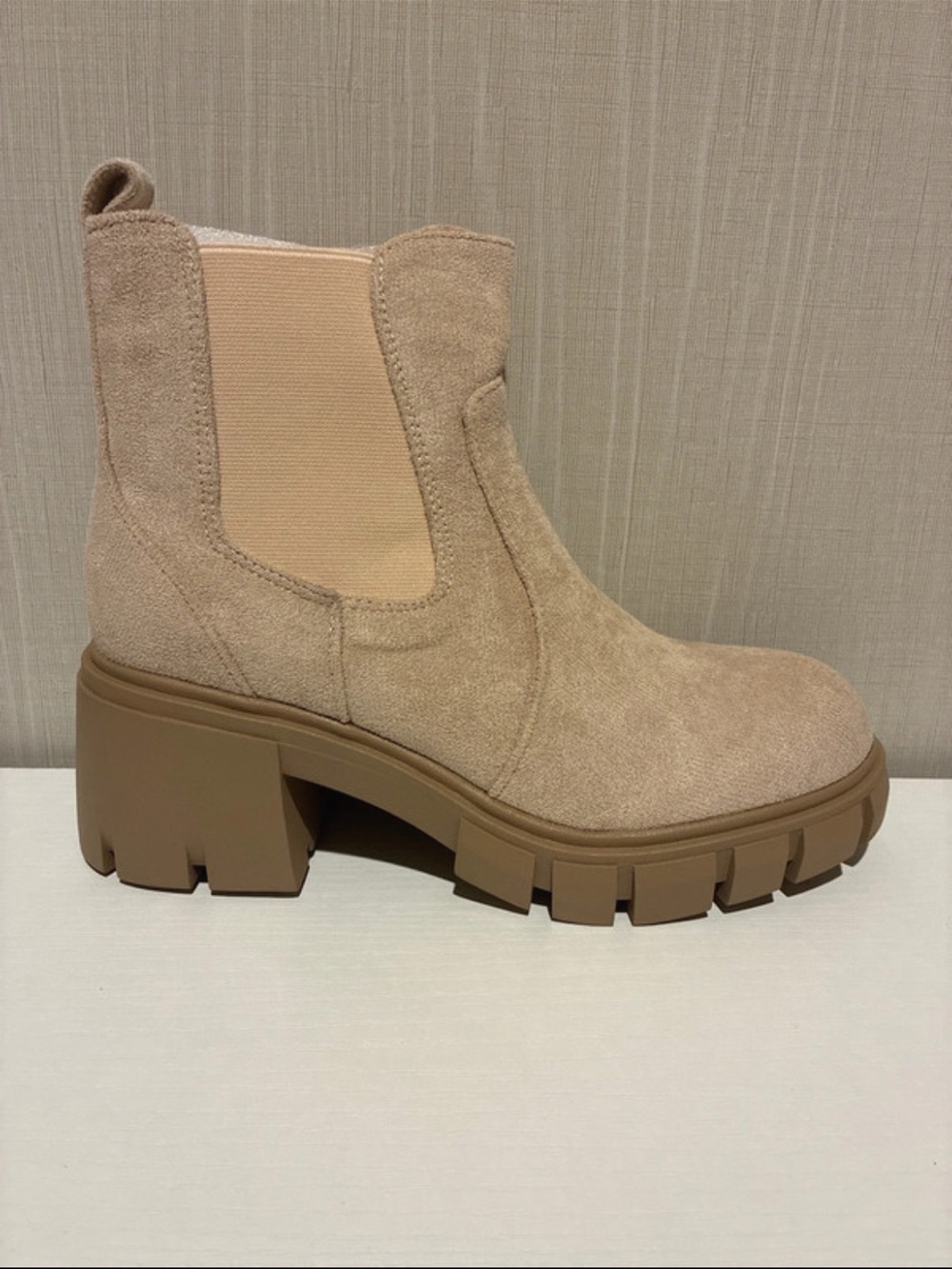 Women's Chunky Lug Chelsea Boot in Taupe Suede
